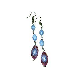 Foil backed acrylic gems fresh water pearls earrings